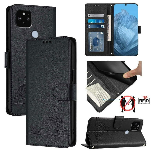 Funda tipo cartera FOXDOCK para Google pixel 4A 5G con soporte, ranuras, RFID, diseño de gato
