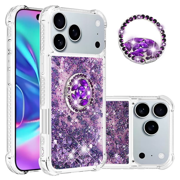 FOXDOCK Funda Glitter Líquida para iPhone 17 Pro Max con Anillo Brillante, TPU Antichoques y Esquinas Reforzadas, Soporte
