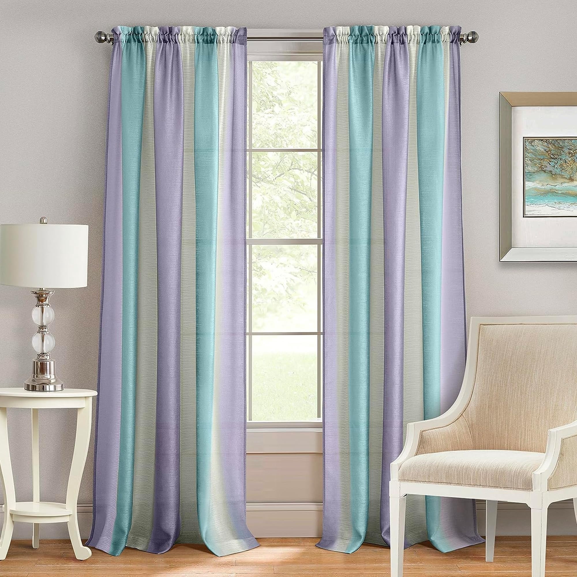 Cortina De Ventana Achim Spectrum, Poliéster, Lila Y Turquesa, 50 X 213 Cm