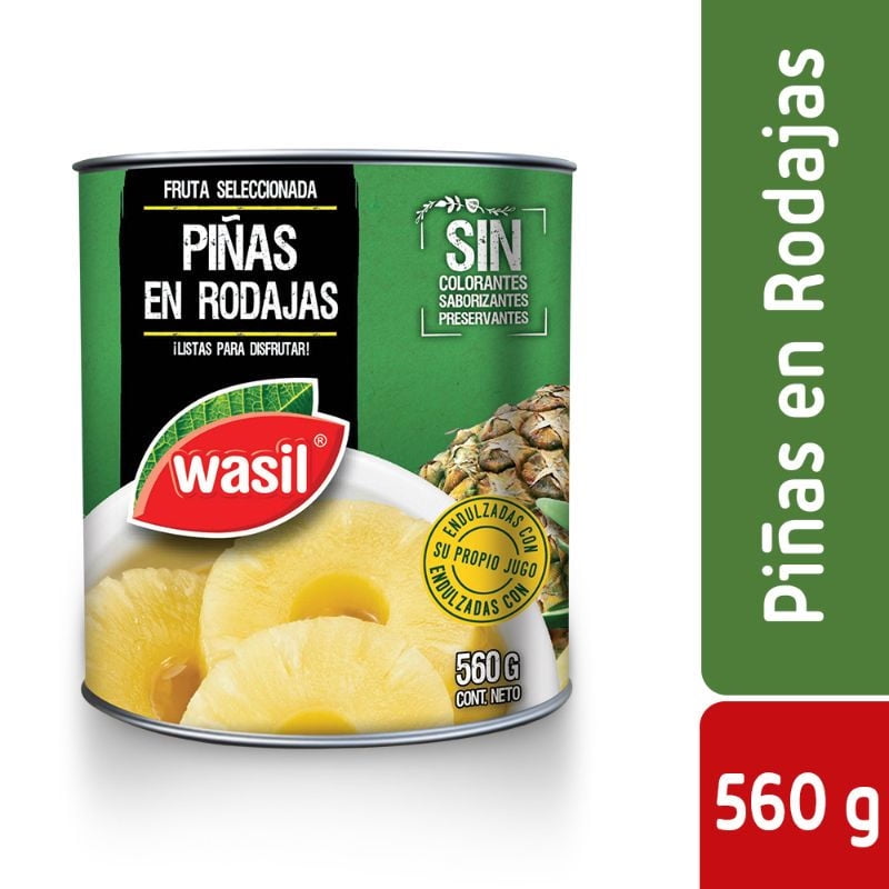 Piñas En Rodajas Tarro Drenado 340 g - Neto 560 g Wasil