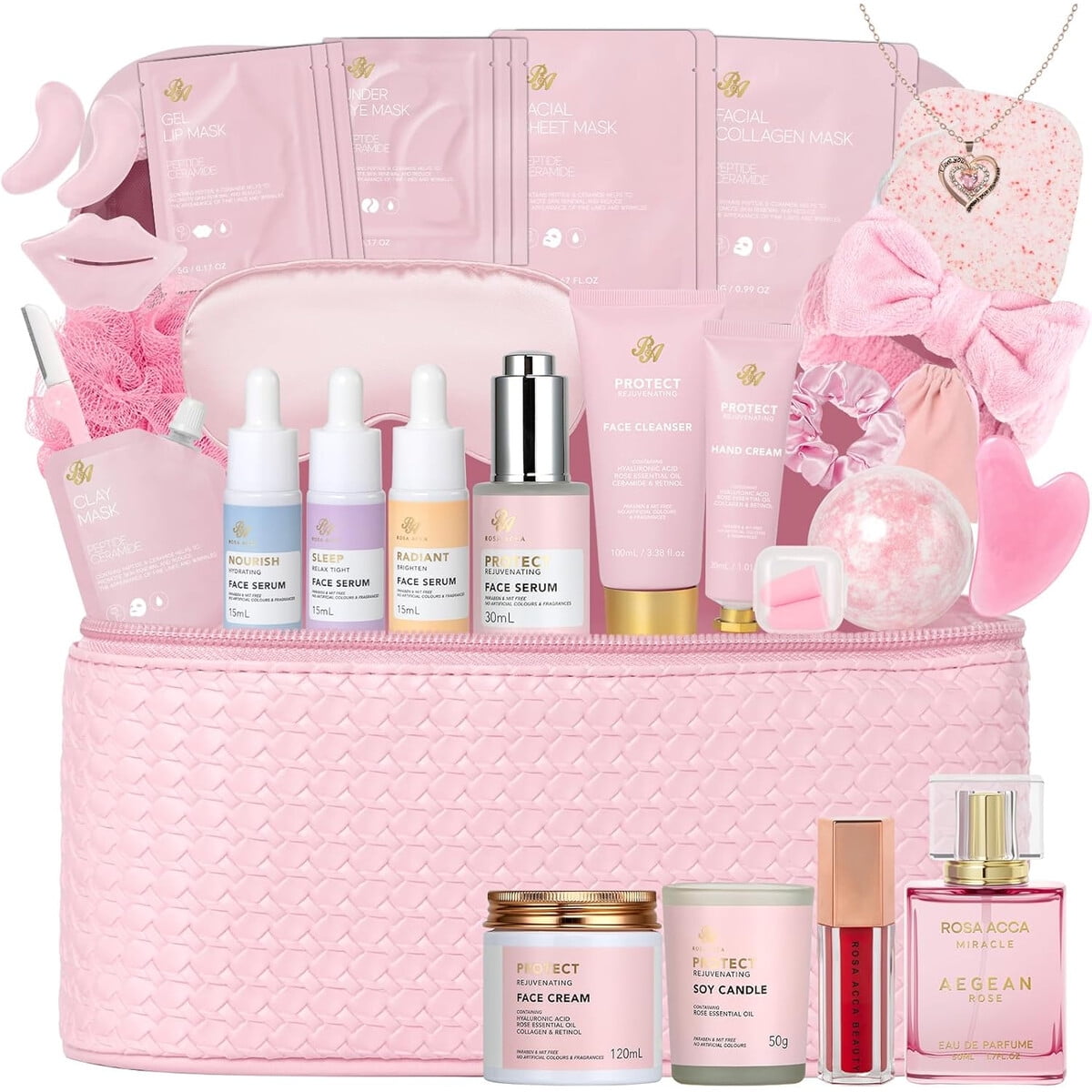 Set Cuidado Facial Rarosaacca 33 Piezas Spa Regalo Rosa