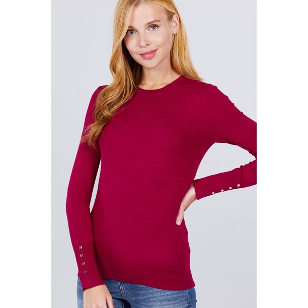 Saronite Camisa Básica de Punto Acanalado de Viscosa, Manga Larga y Cuello Redondo con Botones, Color Mostaza (para Mujer)
