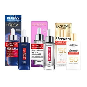 Loreal - Pack Cuidado Facial Serums Retinol + Ácido Hialurónico + Uv Defender