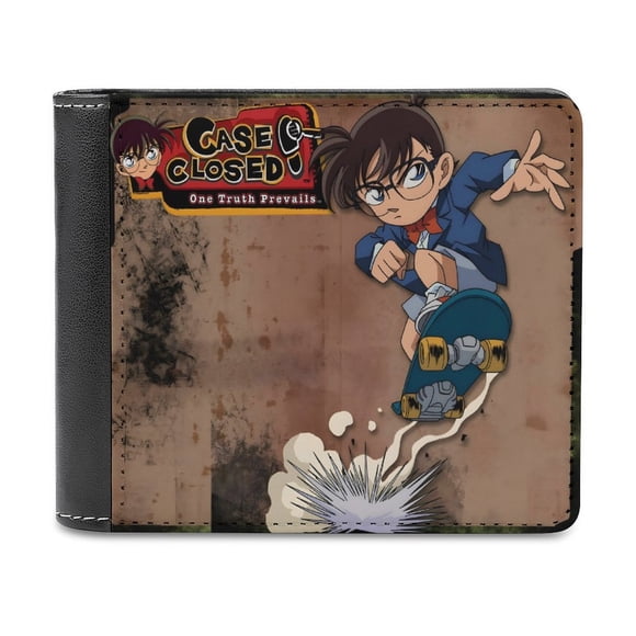 Detective Conan: Caso Cerrado Cartera de Cuero PU para Hombres, Tarjetero Bifold Delgado, Cartera Minimalista de Cuero Sintético Suave