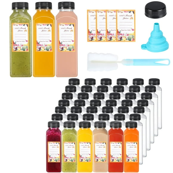 Botellas de jugo de plástico Dabacc de 12 oz/350 ml (45 piezas) con tapas