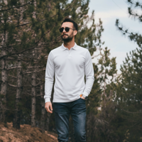 T-World - Polera Hombre Piqué Manga Larga Premium 60/40 Ideal Para Bordar Blanca