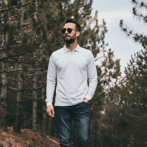 T-World - Polera Hombre Piqué Manga Larga Premium 60/40 Ideal Para Bordar Blanca