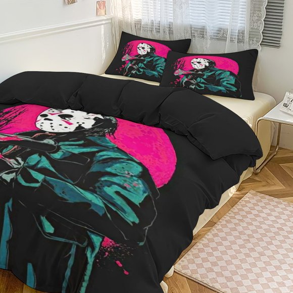 Jason Voorhees Print Bedding Set Pattern Duvet Cove Set 3 Pieces 1 Quilt Cover And 2 Pillowcases for Women Men Teens