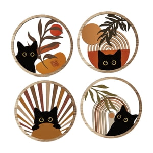 Magideal - 4Pcs Boho Gatos Negros Decoración De Pared Colgante Placas De Madera Placas Bohemio Adorno Decorativo Estética Para Comedor De Comedor De Jardín De In