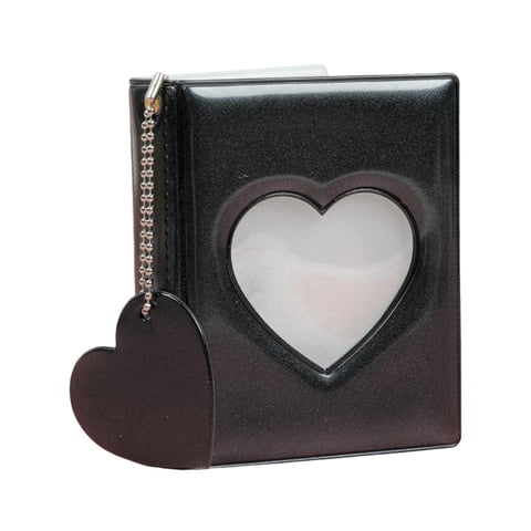 Magideal - Lindo Mini Álbum Carpeta De Tarjetas Amor Corazón Hueco Con Corazón Colgante Tarjetero Bolsa Color 3 Pulgadas Foto Tarjetero Para Niña , Negro