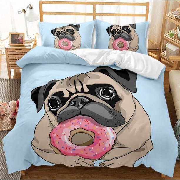 Colored Animal Pug Dog Pet Quilt Duvet Cover Set Bedding Soft3-Piece Bedding Set