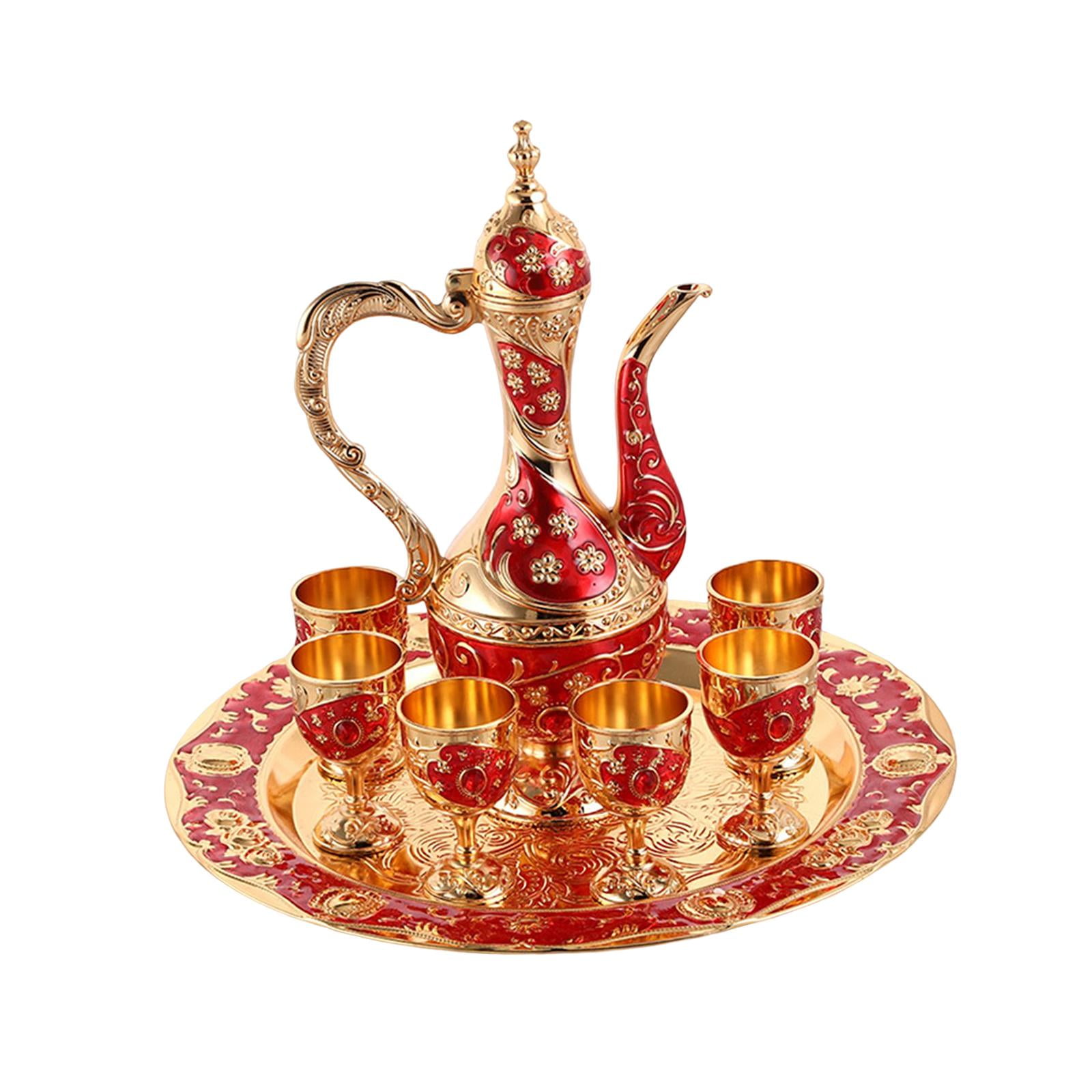 Magideal - Juego De Té Turco De Estilo Vintage Con Tazas, Juego De Servir Café, Servicio De Bebidas Para Vacaciones, Comedor, Sala De Estar, Decoración De Fiesta Rojo