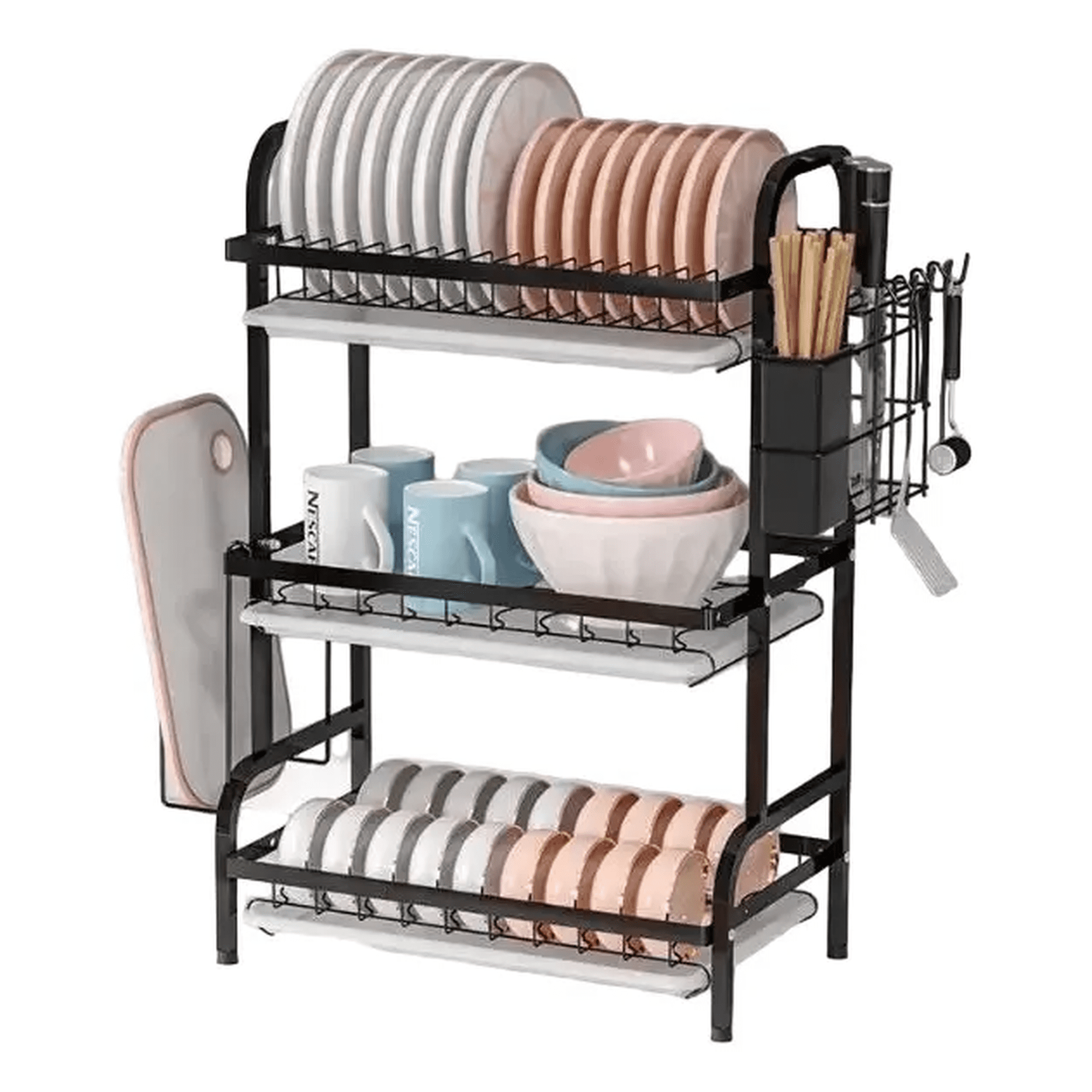 Genérico - Escurridor Platos Metal 3 Niveles Con Bandeja