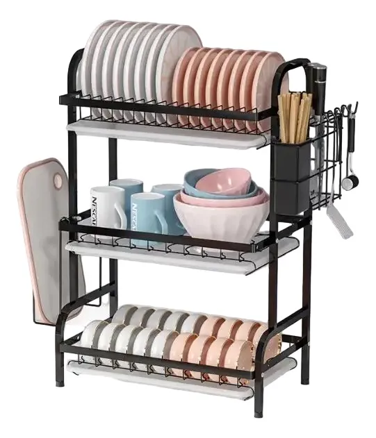 Genérico - Escurridor Platos Metal 3 Niveles Con Bandeja