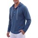 thumbnail image 4 of INSPIRE CHIC Camisa de Hombre con Capucha de Lino de Manga Larga con Botones y Rayas Henley con Capucha L Azul Marino, 4 of 6