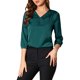 thumbnail image 5 of INSPIRE CHIC Blusa de Satén para Mujer Casual Sólida de Manga Larga con Cuello en V Camisas XS Azul Verde, 5 of 8