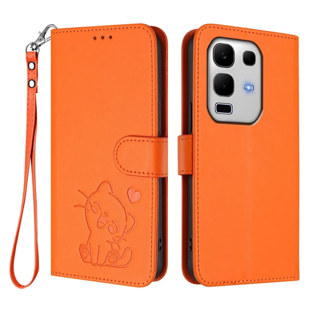 Funda de Gato tipo Libro para Infinix Note 50S, Naranja