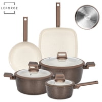 Leforge - Batería Cocina Cerámica Granito Antiadherente 8 Piezas Chocolate Crema