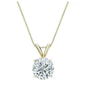 Collar Paris Jewelry 18K Yellow Gold 1 Carat Round Cut Moissanite Solitaire Plated