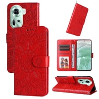 Funda Tipo Cartera Foxdock Para Oppo Reno 11 5G , Diseño Girasol En Relieve, Cuero Pu, Cierre Magnético, Soporte Y Tarjetero