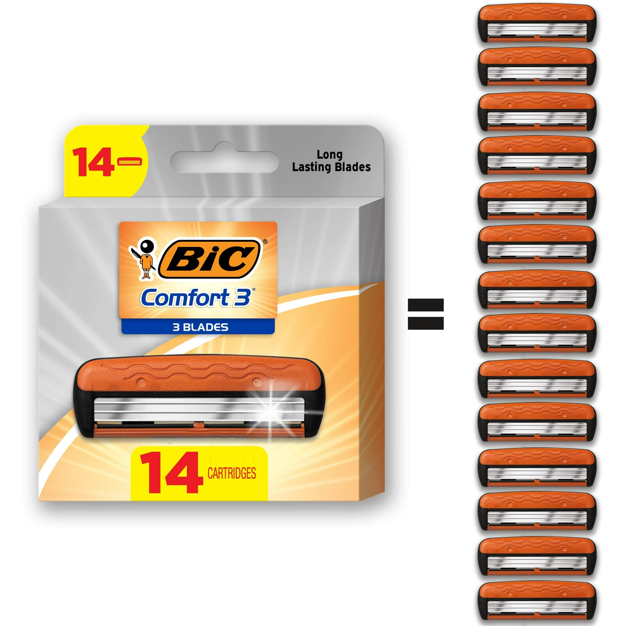 Cartuchos De Afeitar Bic Comfort 3 Recargables Para Hombre, Paquete De 14
