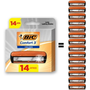 Cartuchos De Afeitar Bic Comfort 3 Recargables Para Hombre, Paquete De 14
