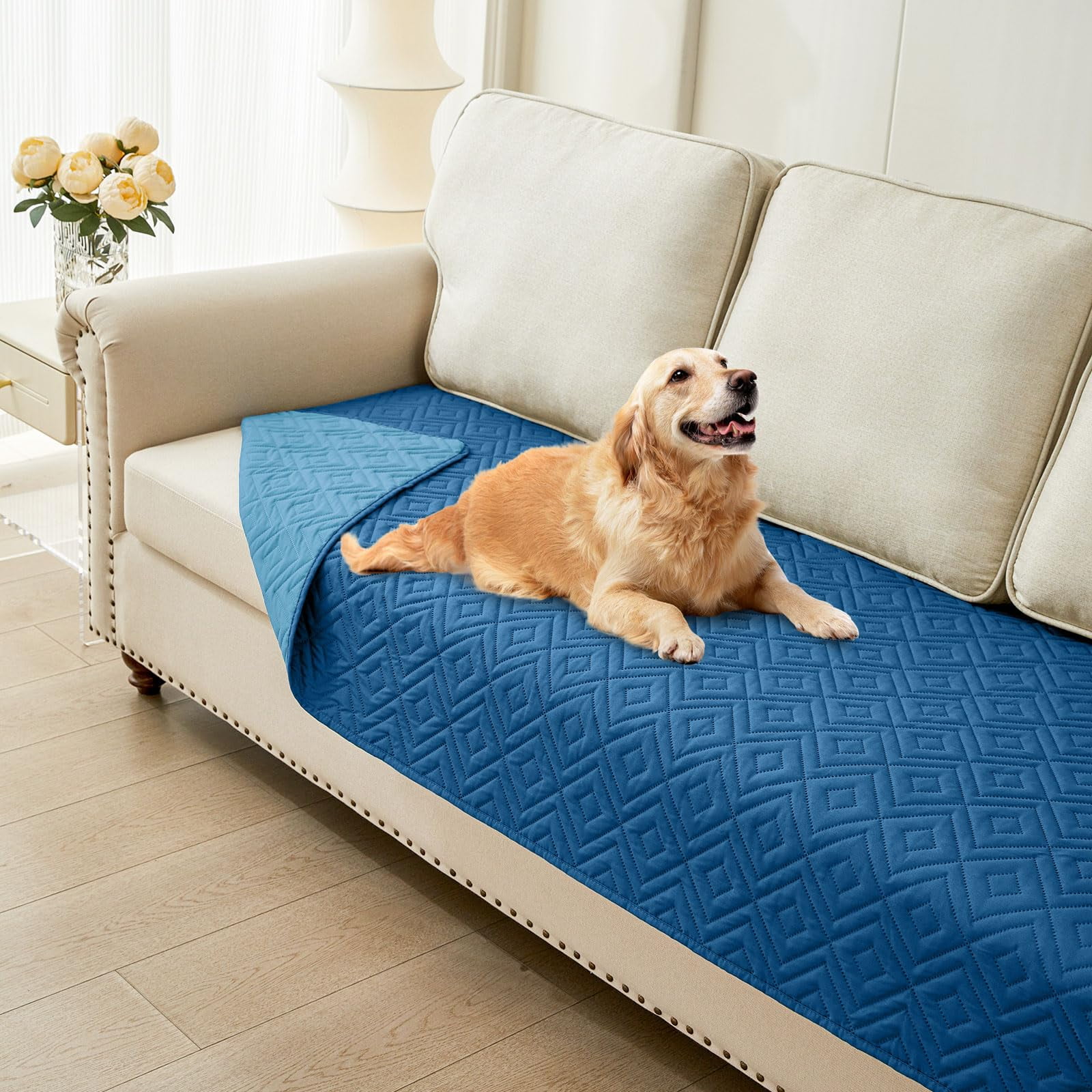 Manta Impermeable Para Perros Hyha Para Cama, Sofá Y Muebles, Color Azul Marino