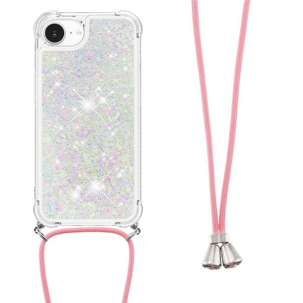 Funda FOXDOCK para iPhone 16e con Cuerda Ajustable, Brillo Líquido, Protección Antigolpes y Lente – Ideal para Regalo