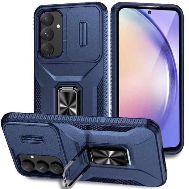 Funda Armada para Samsung Galaxy A55 5G con Tapa Deslizante y Soporte Magnético Giratorio Azul