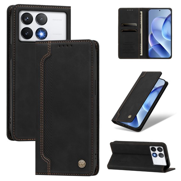 Funda Billetera para Xiaomi Poco F6 Pro Imán y Resistente Negro