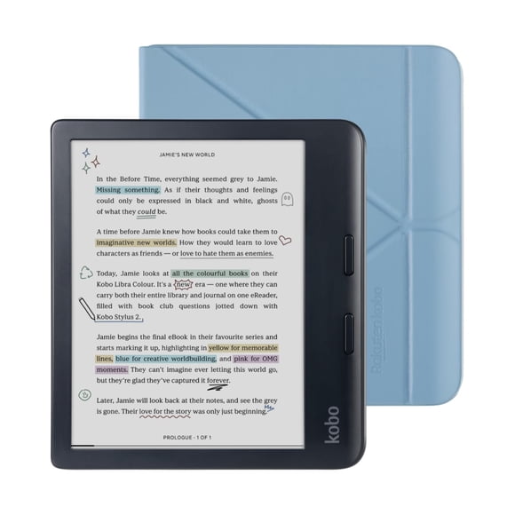 Paquete de eReader Kobo Libra en color negro con funda de 32 GB de almacenamiento