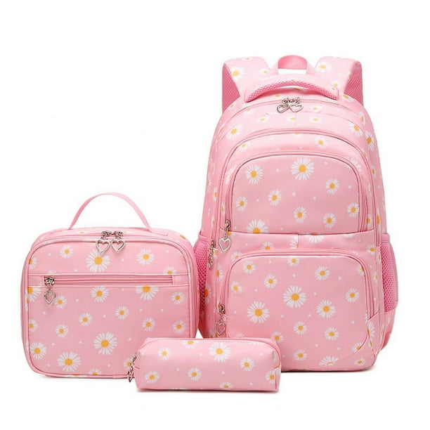 Daisy Prints School Backpack Set with Lunch Kits Bookbag for Teenager Girls 3pcs SchoolBag for Primary Student Book Bag