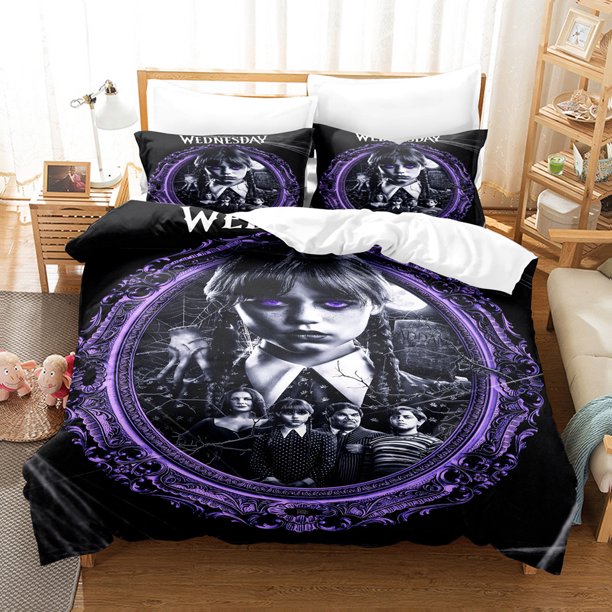 Wednesday-Addams 3 PCS Comforter Set with 2 Pillowcases,Wednesday-Addams Bedding Set Sheet Set for Kids Adults,All Season Lightweight