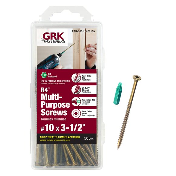 Tornillos GRK R4 multiusos, 10 x 8,9 cm, dorados, 50 unidades
