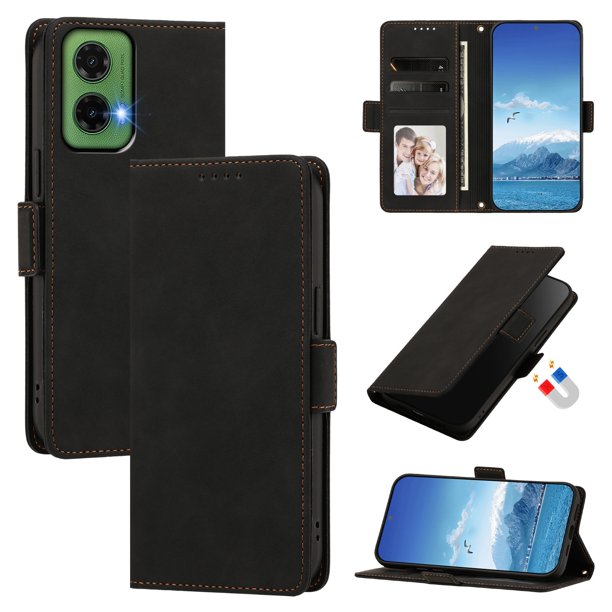 Funda Billetera Delgada para Motorola Moto G35 5G con Ranuras y Soporte Negro