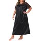 thumbnail image 4 of Agnes Orinda Vestido de Noche para Mujer Talla Grande de Satén con Encaje Hueco Cuello en V Manga Corta Camisón Largo para Descanso 2X Negro, 4 of 6