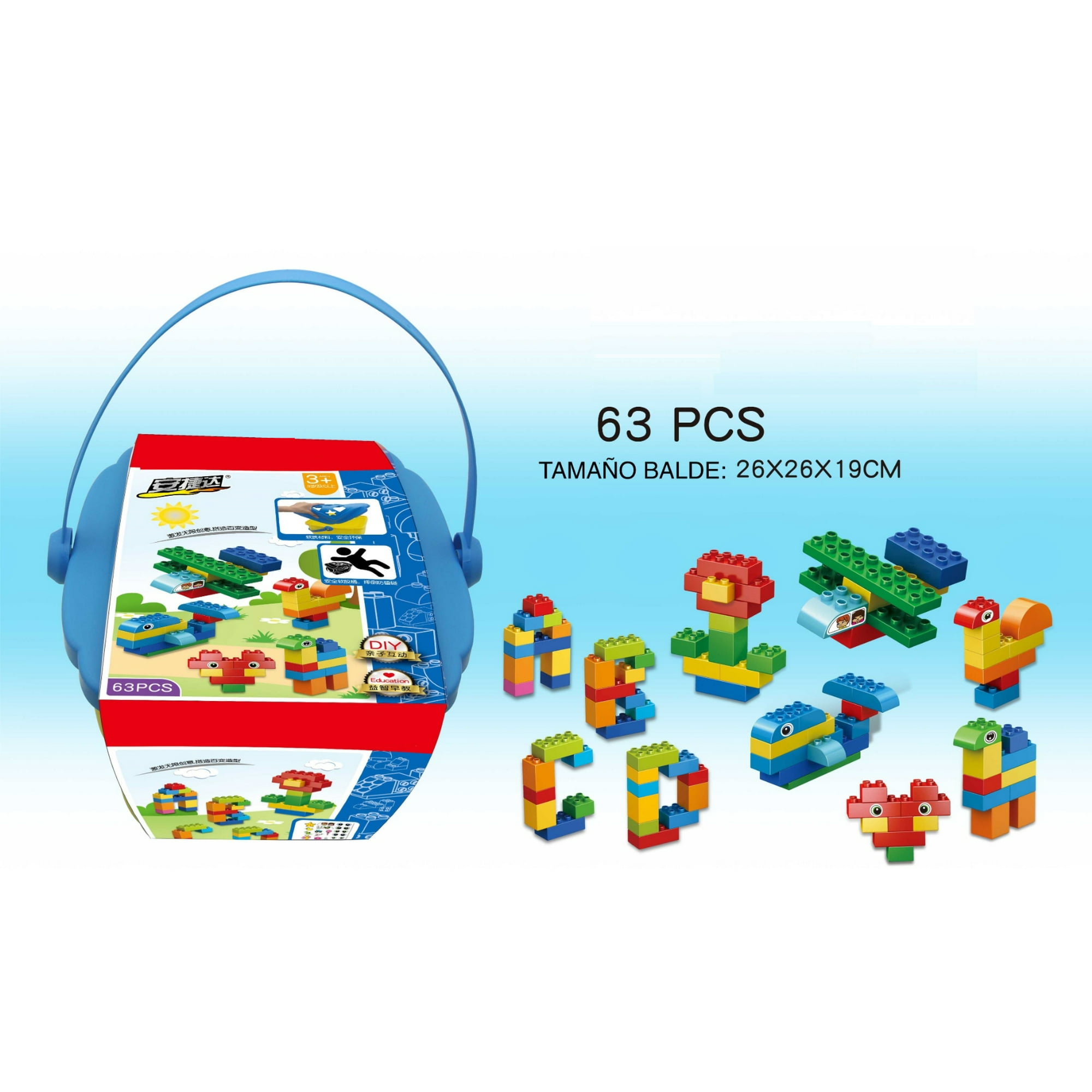 Mundinfans - Bloques Construcción 63 Piezas Con Balde