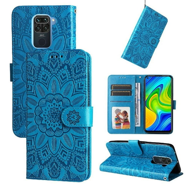 Funda tipo cartera FOXDOCK para Xiaomi Redmi Note 9 4G , diseño girasol en relieve, cuero PU, cierre magnético, soporte y tarjetero