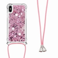 Funda Foxdock Para Iphone X/Xs Con Cuerda Ajustable, Brillo Líquido, Protección Antigolpes Y Lente – Ideal Para Regalo