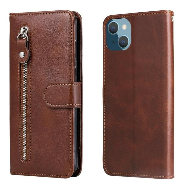 Funda con Cremallera para iPhone 14 Plus, Carcasa Cartera de Cuero PU con Soporte y Tarjetero