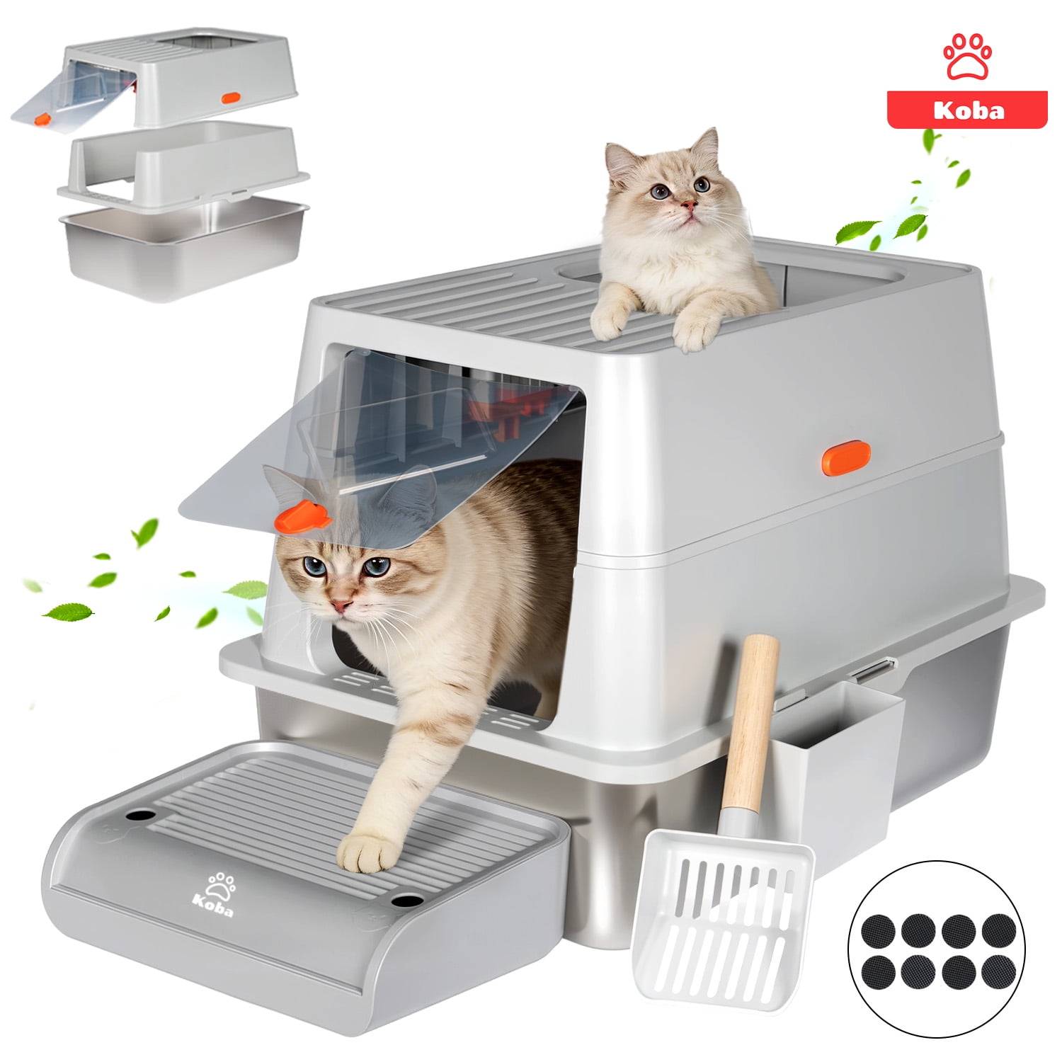 Set Arenero Gato Extragrande Baño Sanitario Michi Acero Inox Gris