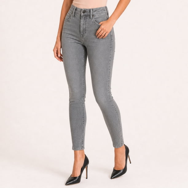 Jeans Gris Pitillo Tiro Alto Mujer J9272