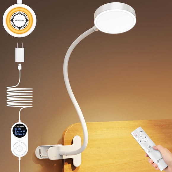Lámpara con clip Glocusent de 72 LED para lectura con control remoto (blanca)