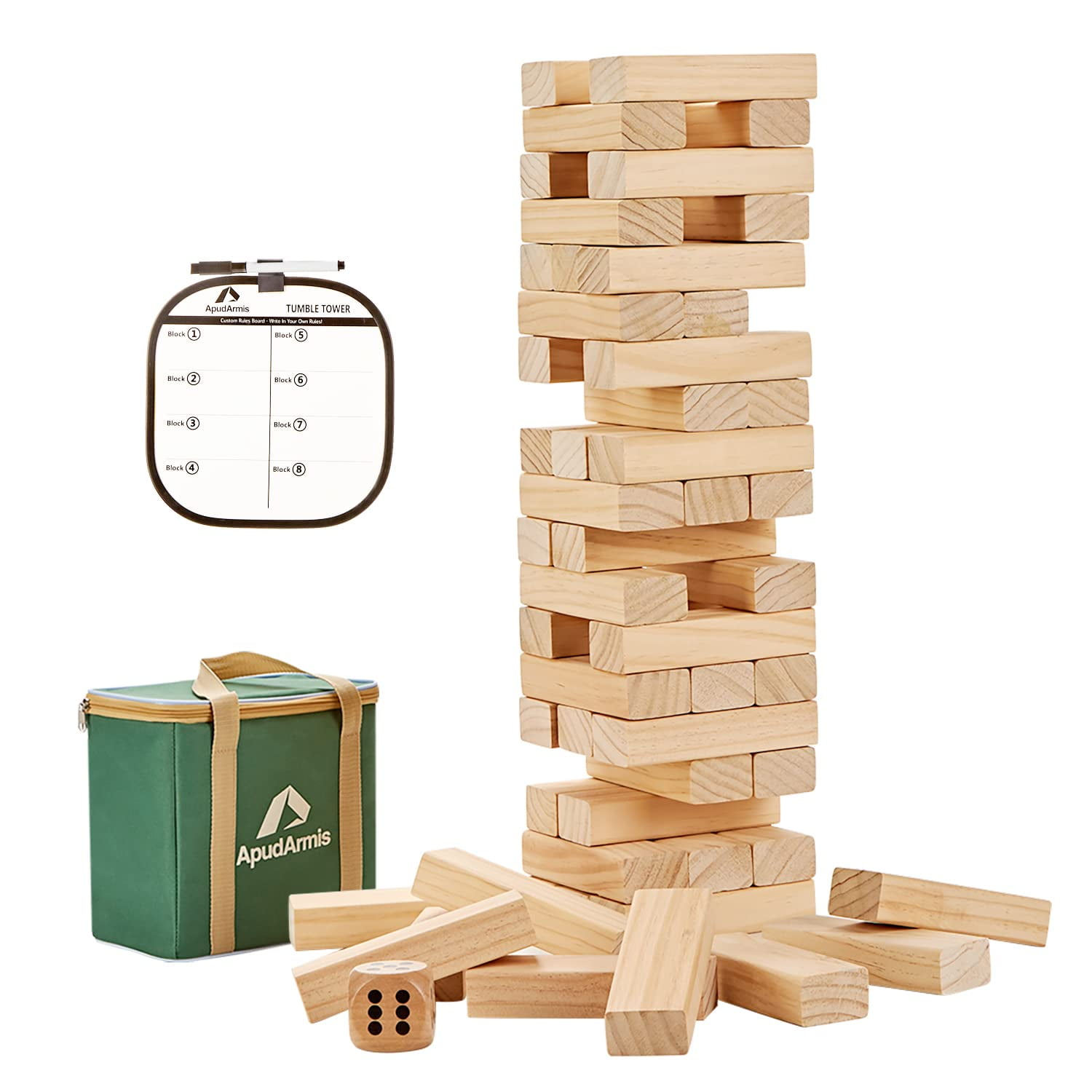 Juego De Madera De Pino Apudarmis, 54 Unidades, De Madera De Pino, Con Dados Y Bolsa