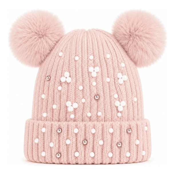 Gorro Dos Pompon Diseño Perlas Forrado Con Chiporro