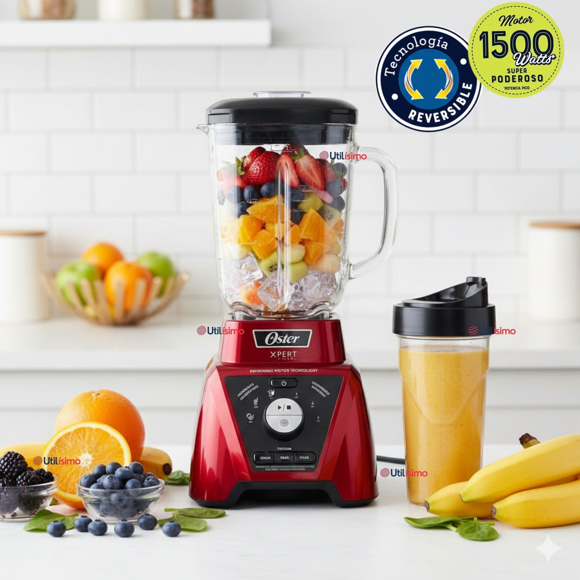 Oster - Licuadora Xpert Series™ Roja Con Control De Textura Y Un Blend N Go Blst3brpg