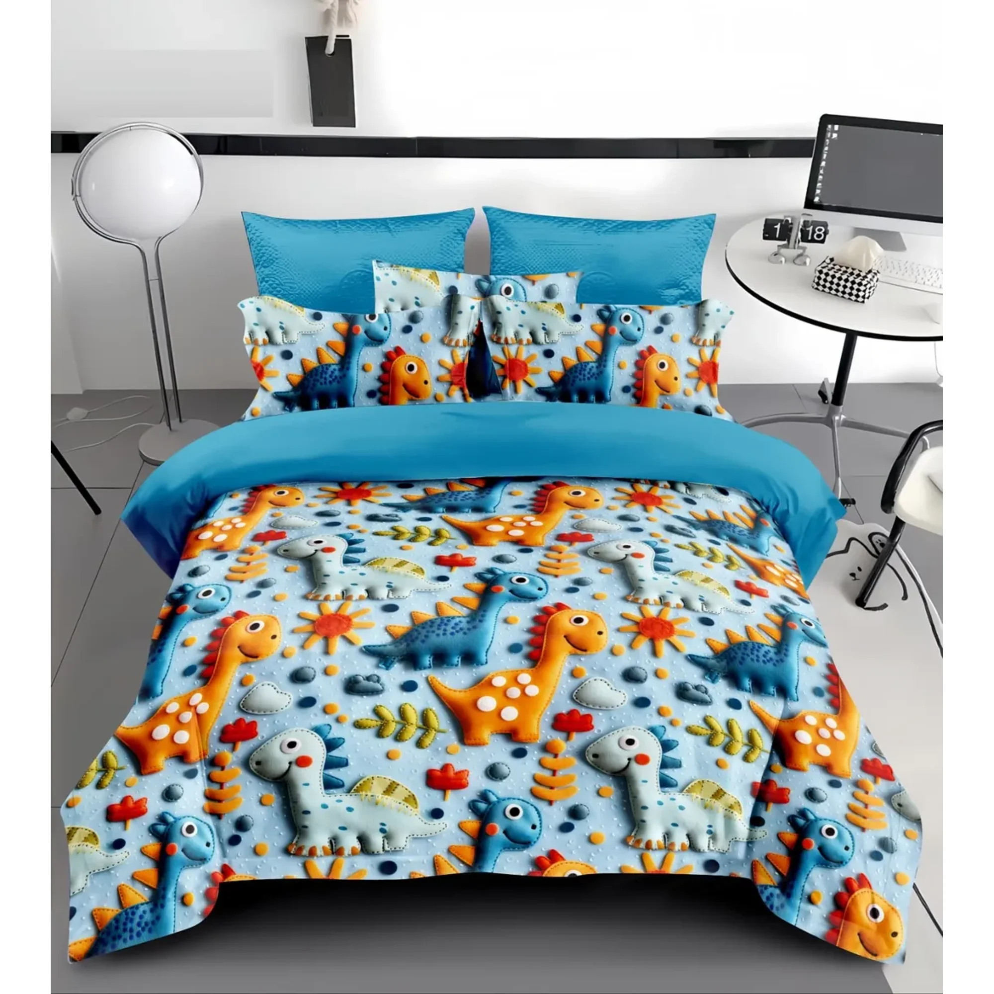 Casadeliacl - Cubrecama 5d Quilt De Verano 1.5 Plaza Tiernos Diseños Tf Azul Acero Dino Bebé
