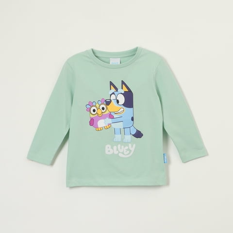 Polera Manga Larga Niño Peluche Verde Bluey