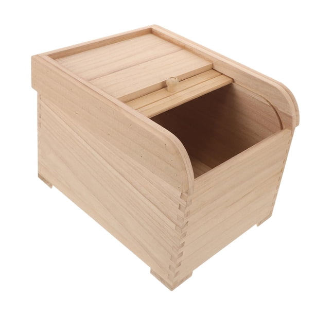 Contenedor de alimentos de madera, dispensador de arroz con tapa deslizante, contenedor de almacenamiento de arroz para cereales, granos y frijoles Beige