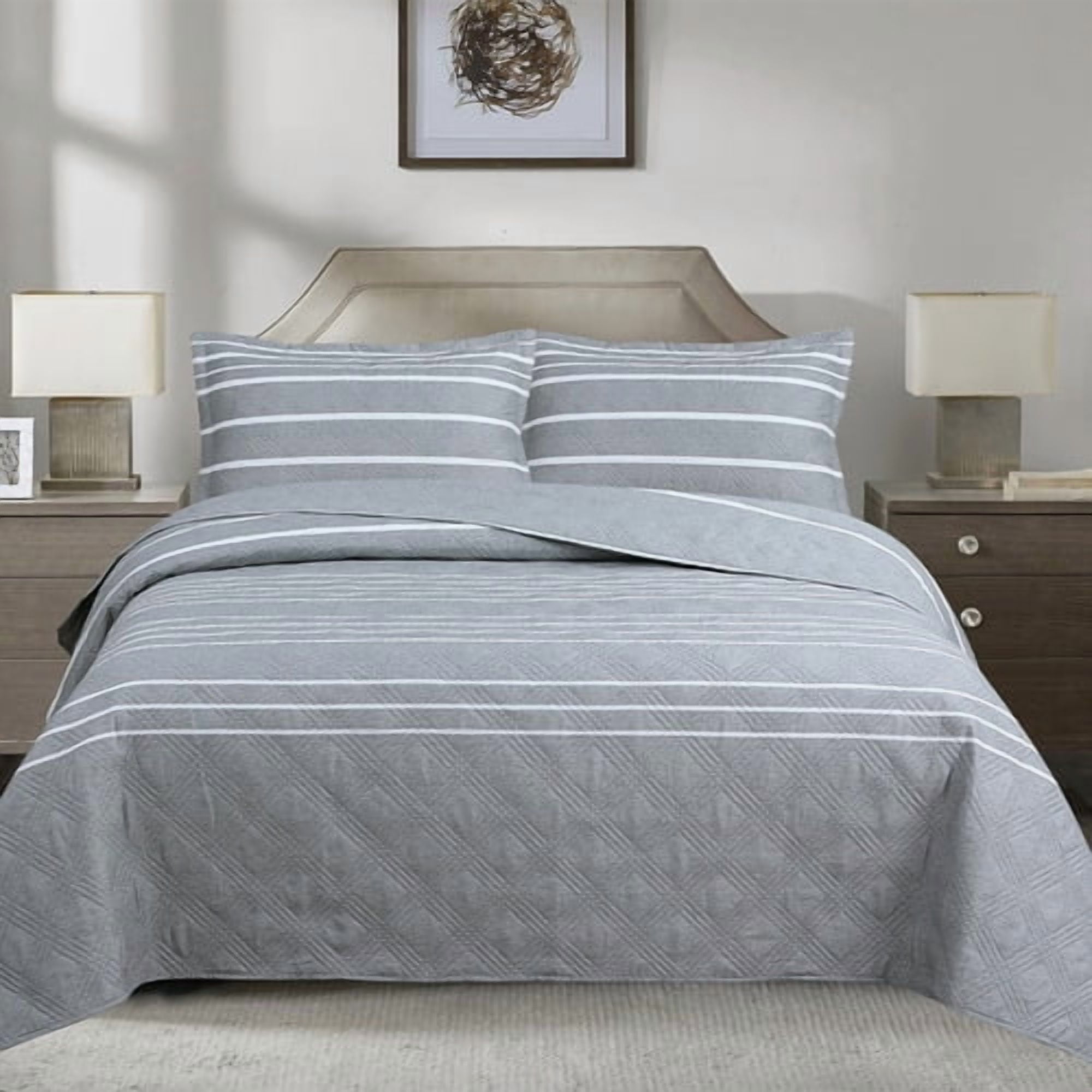 Quilt Andes Estampado Listado Gris 2 Plazas